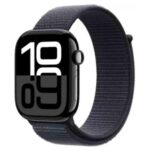 Apple Watch Series 10 GPS + Cellular 46mm Jet Black Aluminium with Ink Sport Loop (Ink Strap, Free Size)